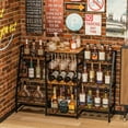 thumbnail image 2 of Versatile Bar Stand with Glass Holder, Wine Rack Freestanding Floor, Liquor Cabinet for Liquor Whiskey Wine, 6-Tier Stepped Bar Cabinet with Fences, Vintage Brown（Patent Pending）, 2 of 7