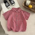 thumbnail image 2 of WNVMWI Toddler Boys Short Sleeve Plaid Shirt Childrens Collar Basic Tops Kids Summer Casual Button Down Shirts 1-2 Years Red, 2 of 3