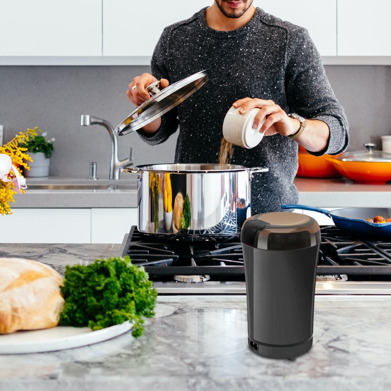 Mini Electric Coffee & Spice Grinder – White, Noiseless Push-Button, Stainless Steel Chamber, Portable for Coffee Beans, Chili, Pepper, Nuts, Tea, Perfect for Home, Office & Travel