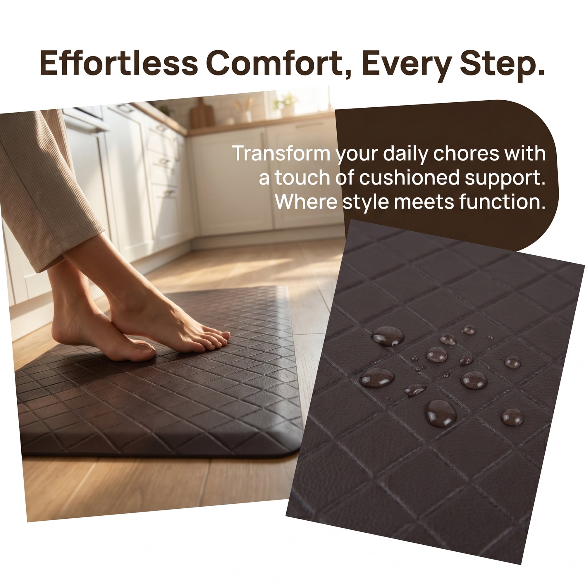 Unique Bargains Geometric Anti-fatigue Waterproof Oil-proof Floor Pads Brown 28" x 17"