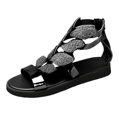 

GNEIKDEING Flats Shoes Women Sandals Comfort With Elastic Ankle Strap Casual Bohemian Beach Shoes Rhinestone Sandals Women Flats Open Toe Gift on Clearance