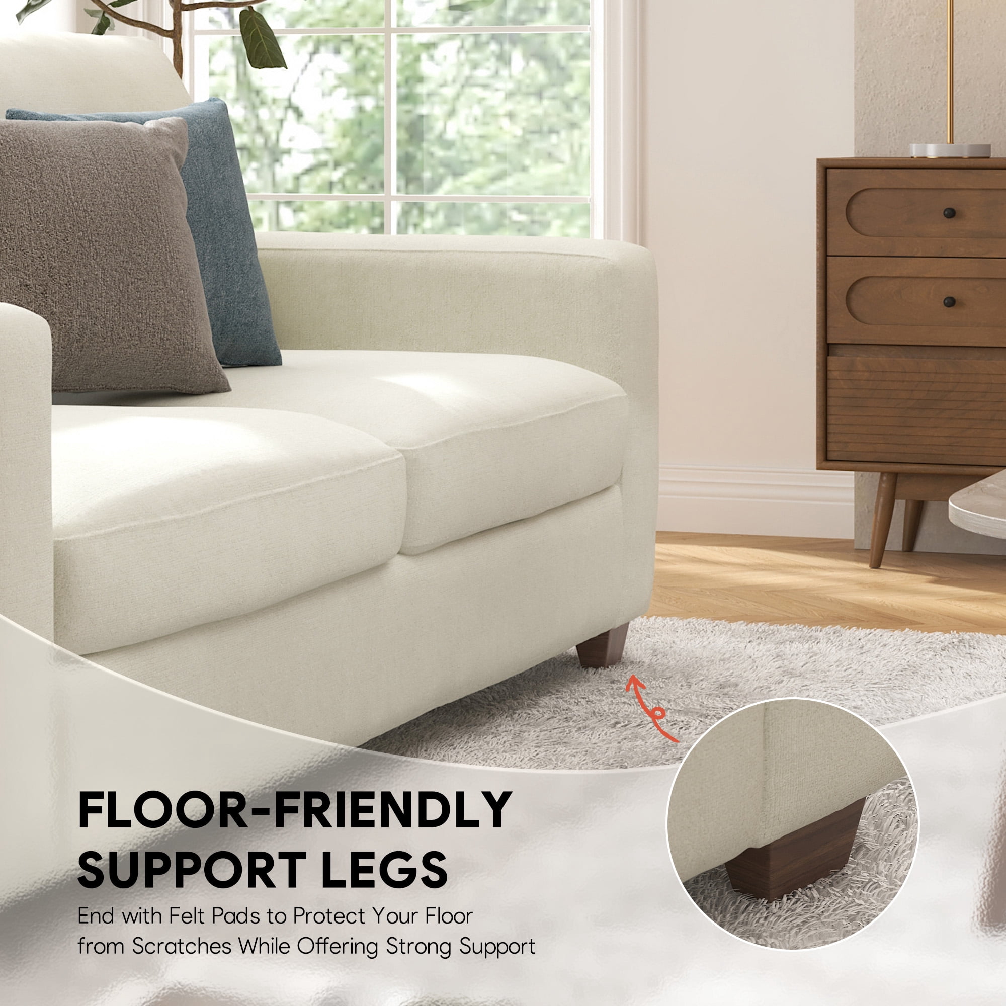 Bestco 86.6" Upholstery Sofa 3 Seater Modern Couch with Deep Seats for Living Room Beige