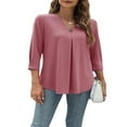 thumbnail image 5 of JUNWELL Women 3/4 Sleeve V-Neck Blouses  Button-down ShirtsTops Spring Loose Casual Shirts Streetwear, 5 of 7