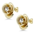 thumbnail image 3 of Gem Stone King Vintage Yellow Gold Tone Rose Shape 4MM White Cubic Zirconia CZ Stud Earrings for Women, 3 of 6