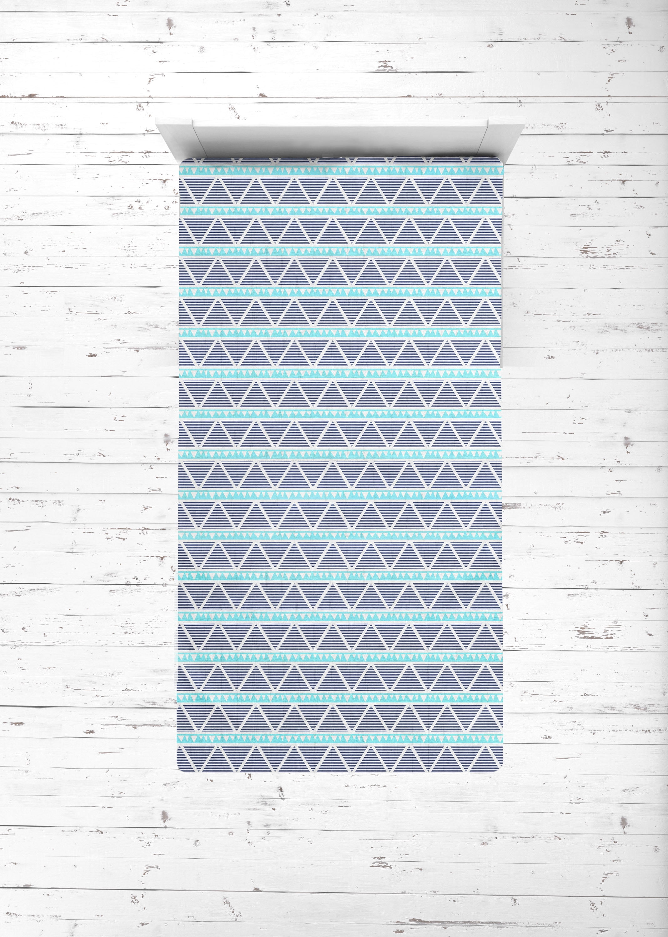 Bacati - Aztec/Tribal Aqua/Navy 3-Piece 100% Cotton breathable Muslin Toddler Bedding Sheet Set, Large Triangles
