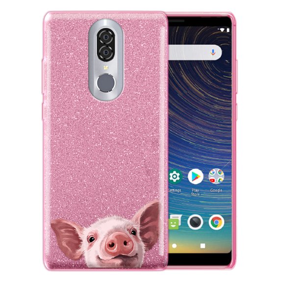 FINCIBO Pink Gradient Glitter Case, Sparkle Bling TPU Cover for Coolpad Legacy 6.36", Baby Pig