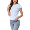 thumbnail image 3 of INSPIRE CHIC Houndstooth Blouses for Women's Elegant Crew Neck Strenchy Work Office Cap Sleeve Top M Light Blue, 3 of 4