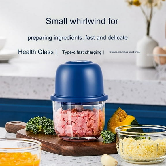 Garlic Chopper Portable Food Processor, Mini Onion Chopper, Cordless Meat Grinder with USB Charging
