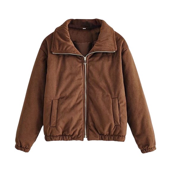 Homenesgenics Puffer Jacket for Women Casual Colored Long-sleeved Hooded Coats Brown S