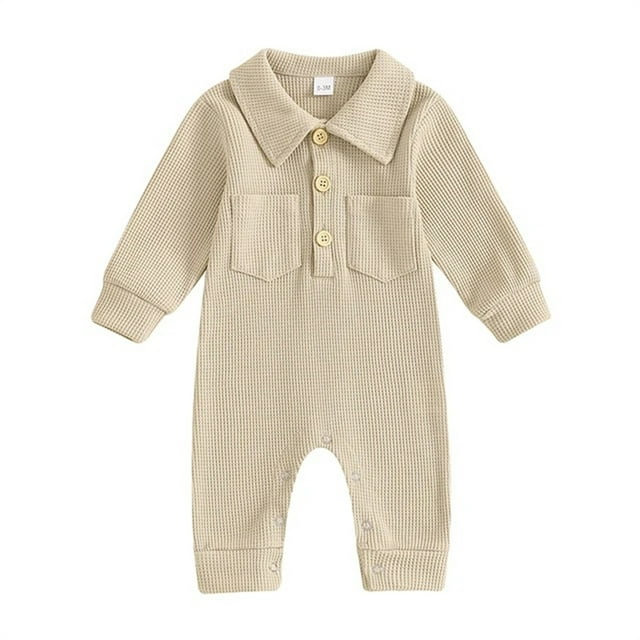AherBiu Newborn Girl Clothes Fall Long Sleeve Button Baby Onesie Solid Color Infant Boys Bodysuits
