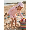 thumbnail image 6 of BemeyourBBs Toddler Baby Girl One Piece Swimsuit Kids Newborn Infant Bathing Suit Long Sleeve Striped Rash Guard Half Zipper Swimwear Sunhat Set UPF 50+, 6 of 9
