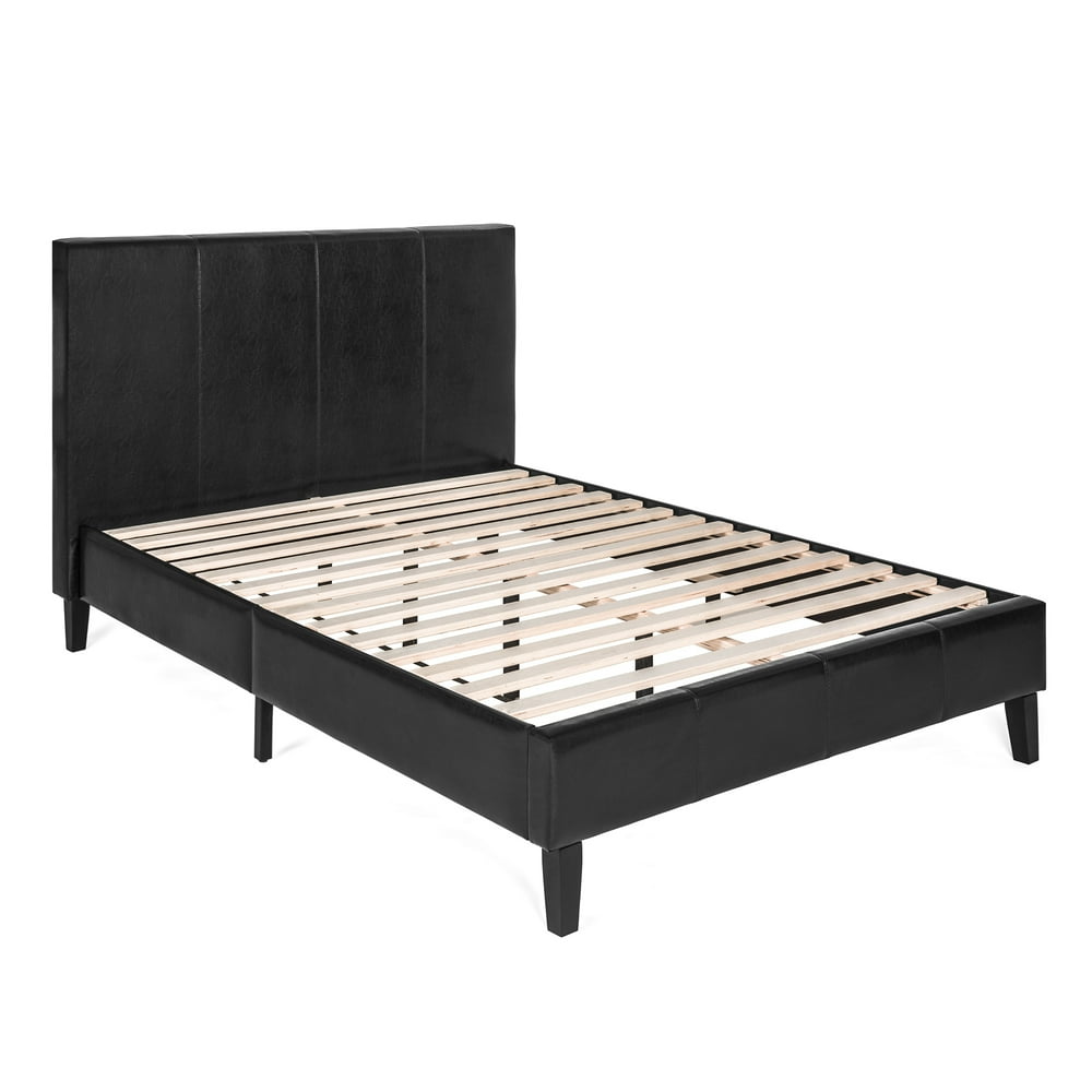 Best Choice Products Modern Full Size Faux Leather Platform Bed Frame in Black with Wooden Slats