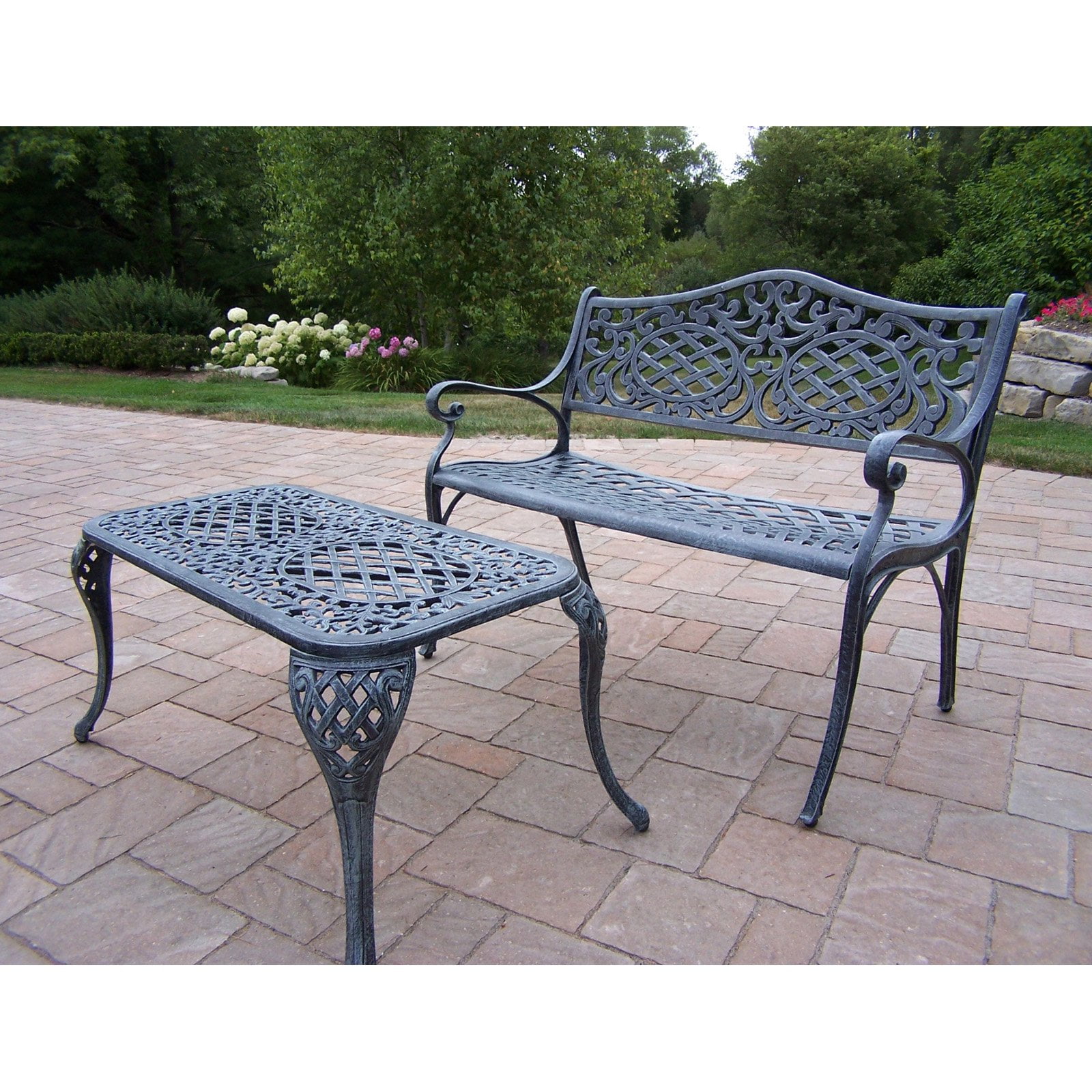 Oakland Living Mississippi Cast Aluminum 2 pc. Settee Set in Verdi Grey