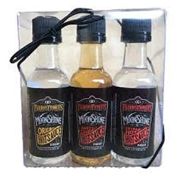 Fairhope Favorites -Moonshine Hot Sauces - Original, Aged Charred  Extra Hot - 3 pack
