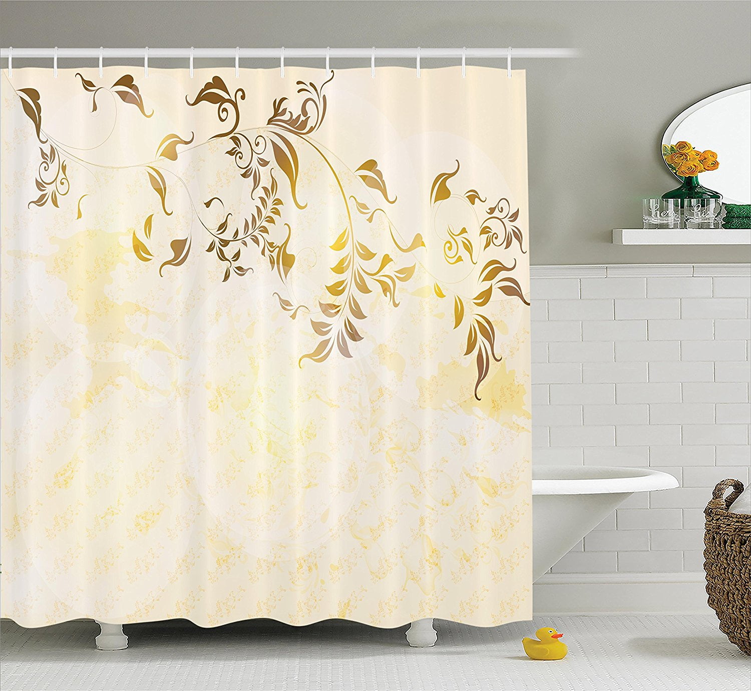 Beige Decor Shower Curtain Set By Antique Classic Backdrop With Curving Branch Nostalgic 9950