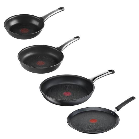 T-fal Juego de Sartenes 20/26/30 + Crepera Hard Titanium Pro, con Antiadherente Titanium 6X y Termo-Señal, Diseño práctico, Compatible con Inducción, G2690482AMZMX25