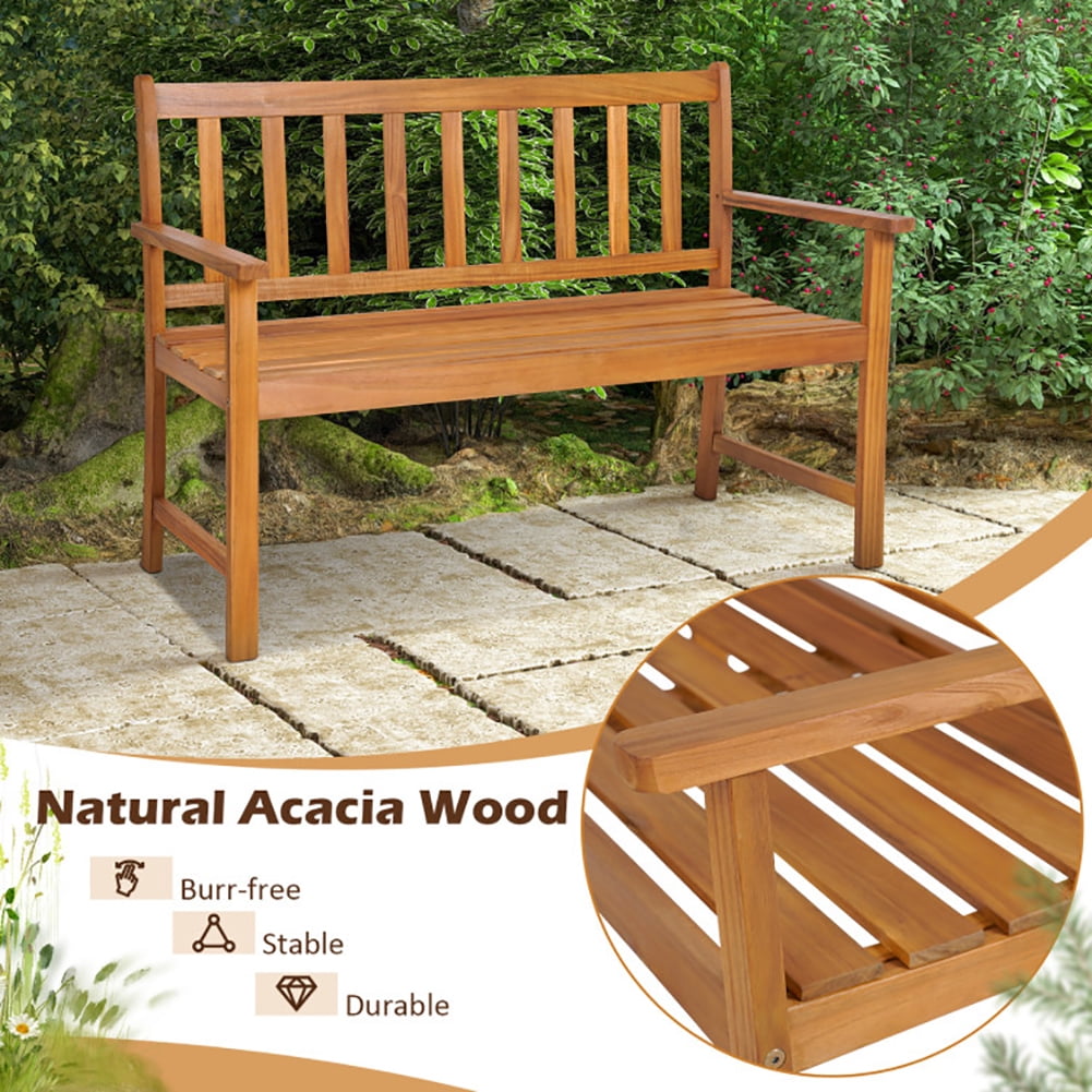 Aimee Lii 2-Person Outdoor Acacia Wood Bench with Backrest, Outdoor Patio Furniture