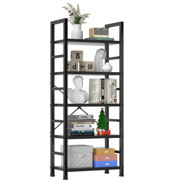 JONPONY 5 Tier Bookshelf, Modern Tall Bookcase Storage Organizer for Living Room, Bedroom, and Home Office, Black