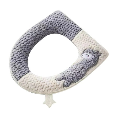 Knitted Toilet Seat Cover Washable Toilet Seat Cushion Household Bathroom Accessories O-Shaped Toilet Seat Cover with Convenient Handle for Easy Installation and Maintenance