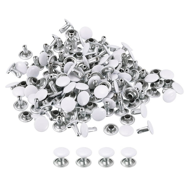 Unique Bargains 100 Sets Leather Rivets 8mm Double Cap Rivets 8.5mm Height Studs White