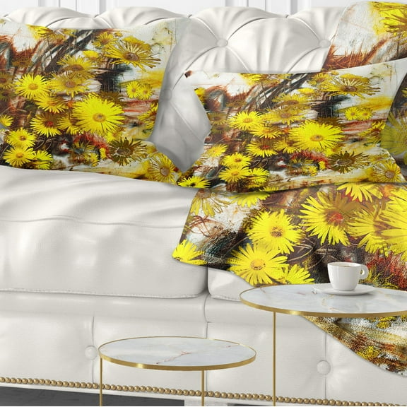 Designart Yellow Flowers Watercolor Illustration - Floral Throw Pillow - 12x20