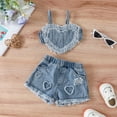 thumbnail image 3 of Fortune Baby Girls Sleeveless Heart Vest and Ripped Denim Shorts 2Pcs Set, 3 of 8