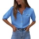 thumbnail image 1 of Camisa de Mujer con Botones PRETTYGARDEN Azul Talla Large, 1 of 8