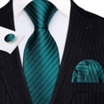 thumbnail image 3 of Conjunto de corbata Barry.Wang de seda a rayas con gemelos, color verde azulado, 3 of 7