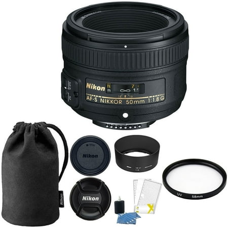Nikon AF-S 50mm f/1.8G Lens w/ Caps, Pouch, 58mm UV Filter & Cleaning