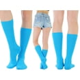 thumbnail image 3 of ToBeInStyle Pack of 3 Unisex Colorful One Size Fits Most Dress Crew Socks - Light Blue, 3 of 7