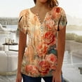 thumbnail image 2 of Otvok Tops for Women's Summer Short Sleeve V-Neck Button Pleated Blouse Floral Casual Flowy Tunic Blouse, 2 of 6