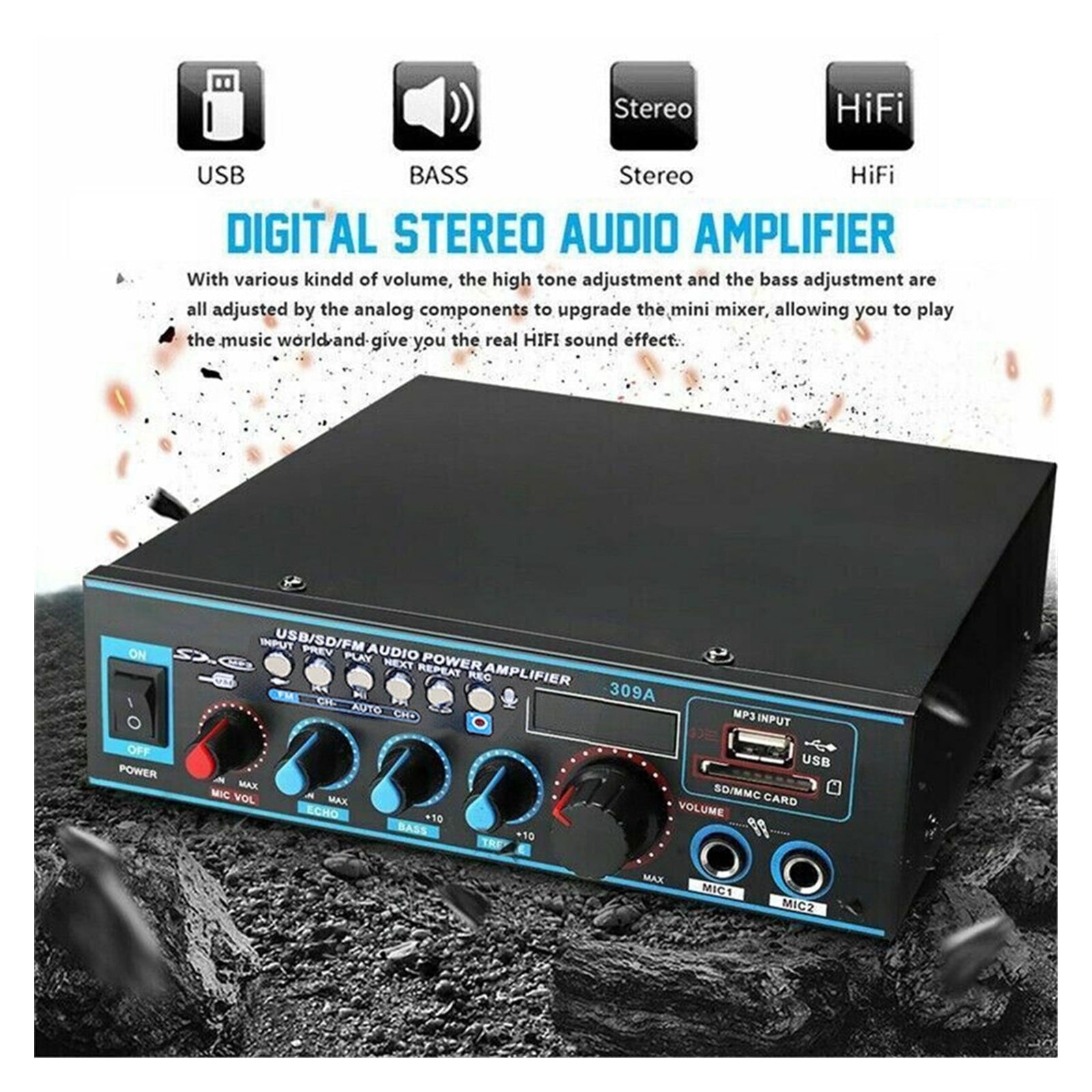 12V 800W 5.0 Amplifier Speakers 2 Channel Car Power AMP Bass HIFI Music Player MP3 AUX FM Stereo Radio SD