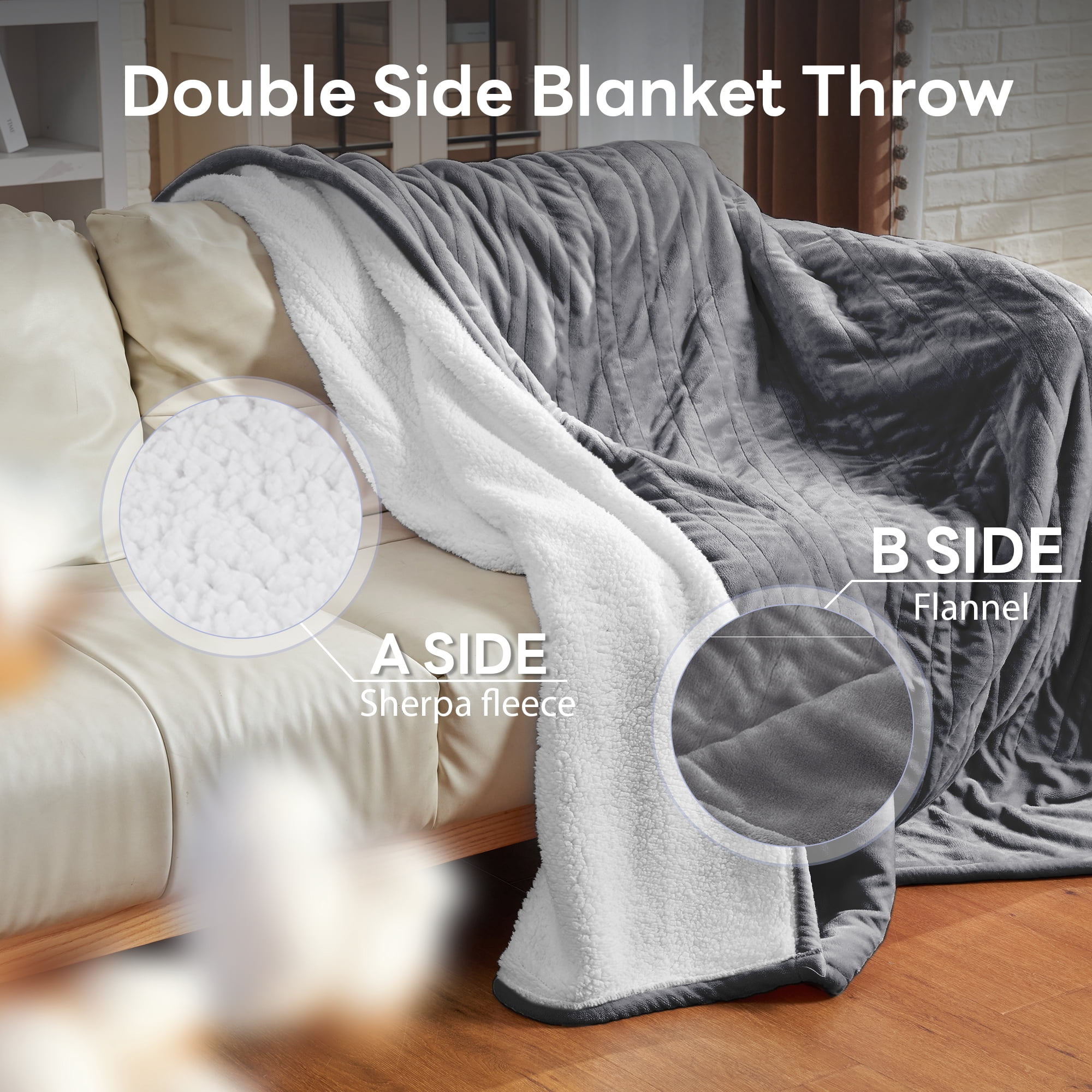 Nepsam Electric Heated Blanket Flannel and Soft Sherpa Fleece Heated Blanket, 50" x 60" with 12 Hours Auto Shut off, Machine Washable, Dark Grey