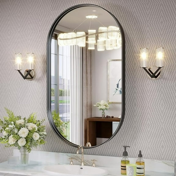 Lumora 36"x 20" Oval Bathroom Mirror Wall Mirror Deep Frame Hanging,Black
