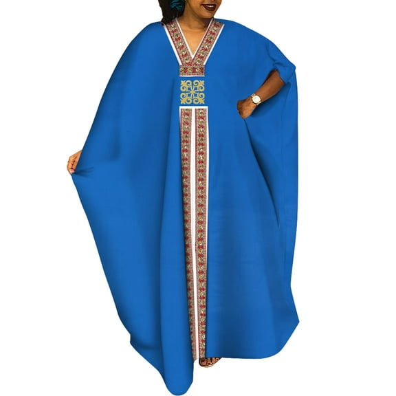 BintaRealWax African Women's Loose Dress Traditional fine embroidery Plus Size Banquet Dresses African Solid Fabrics