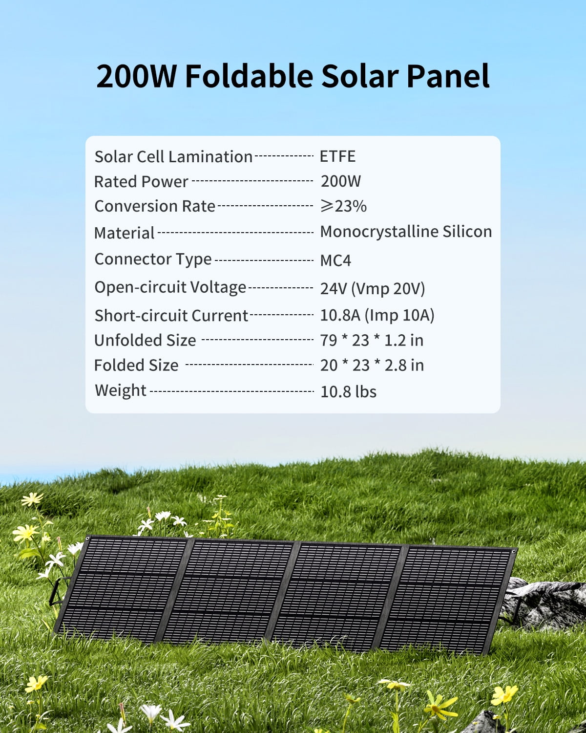 ABOK 200W Portable Solar Panel – 23.5% High Efficiency, Foldable with Kickstand, IP68 Waterproof for Off-Grid, Camping, RV Road Trips, Outdoor Adventures & Home Power Stations
