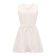 thumbnail image 5 of IROINNID Women's A-Line Dress Fashion Summer Summer Solid Color Ruffles Sleeveless Dress(Belt Included) V-Neck Comfort Waist Dress, 5 of 6