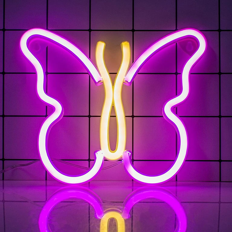 Butterfly Neon Signs Lights for Bedroom Wall Decor USB or Battery LED Neon Night Light Wall Decoration Aesthetic Room Decor for Girls Kids Living