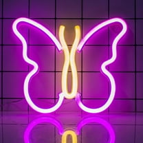 Neon Signs for Bedroom, Butterfly Neon Signs LED Lights USB or Battery Powered,Led Neon Light as Neon Wall Signs for Girls, Light up Sign for Christmas Party Wedding Kids Room (Pink Yellow)
