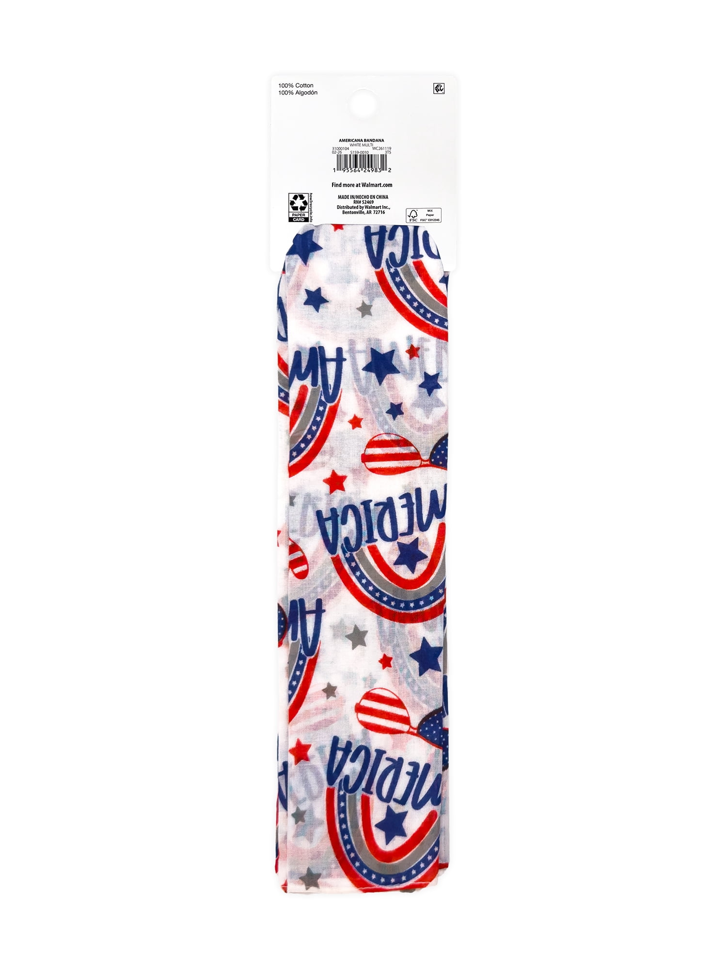 Fourth of July Women’s Americana Bandana from Way to Celebrate, One Size, White/Multi