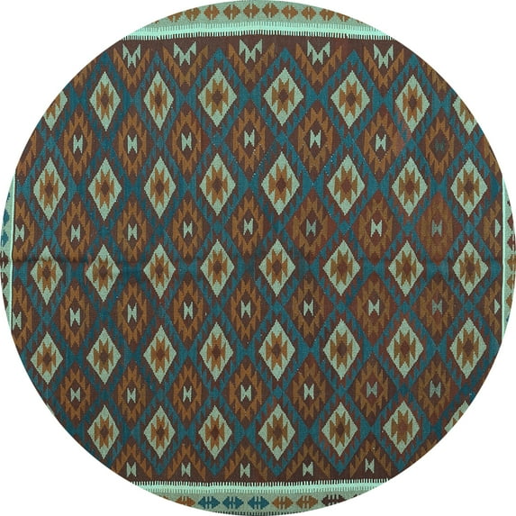 Ahgly Company Indoor Round Oriental Light Blue Traditional Area Rugs, 5' Round