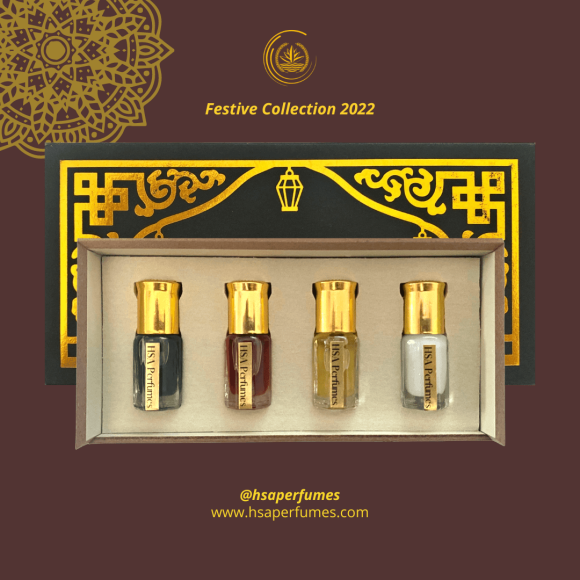 Collection de Cadeaux (4 x Bouteilles de 3ml) / Boîte Cadeau / Meilleures Ventes / Huile d'Attar Sans Alcool en Divers Parfums / Parfum Unisexe Longue Durée