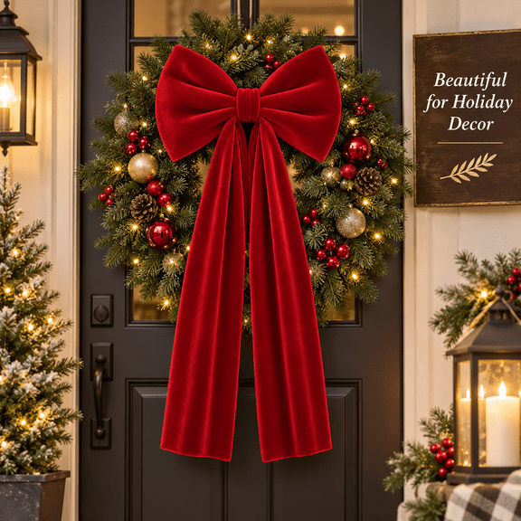 Red Velvet Christmas Bow, Large 30 x 50 cm Decorative Bow for Front Door, Wreath, Tree, Mantel, Stair Railing and Holiday Home Decor, 11.8 x 19.7 in