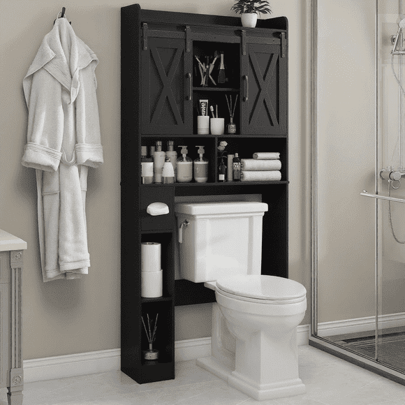 Conate Over The Toilet Storage Cabinet, Bathroom Shelves Organizer Space Saver with Sliding Doors & Toilet Paper Holder for Bathroom, Washroom, Laundry