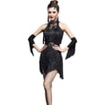 thumbnail image 4 of ZX Robe de Danse pour Femmes avec Strass, Paillettes, Franges, Robe de Fête, Salsa Latine, Danse de Salon, Ensemble de 4 Pcs, Haute Qualité, 4 of 5