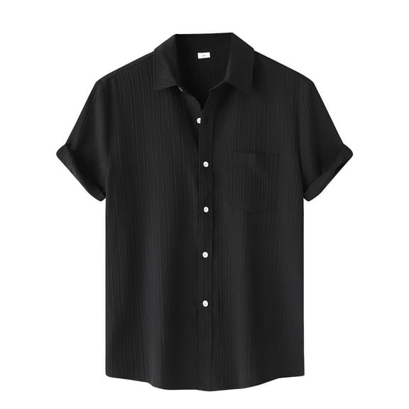 Bcfgryg Male Summer Hawaii Solid Shirt Short Sleeve Pocket Turn Down Button Shirt Business Shirts Men