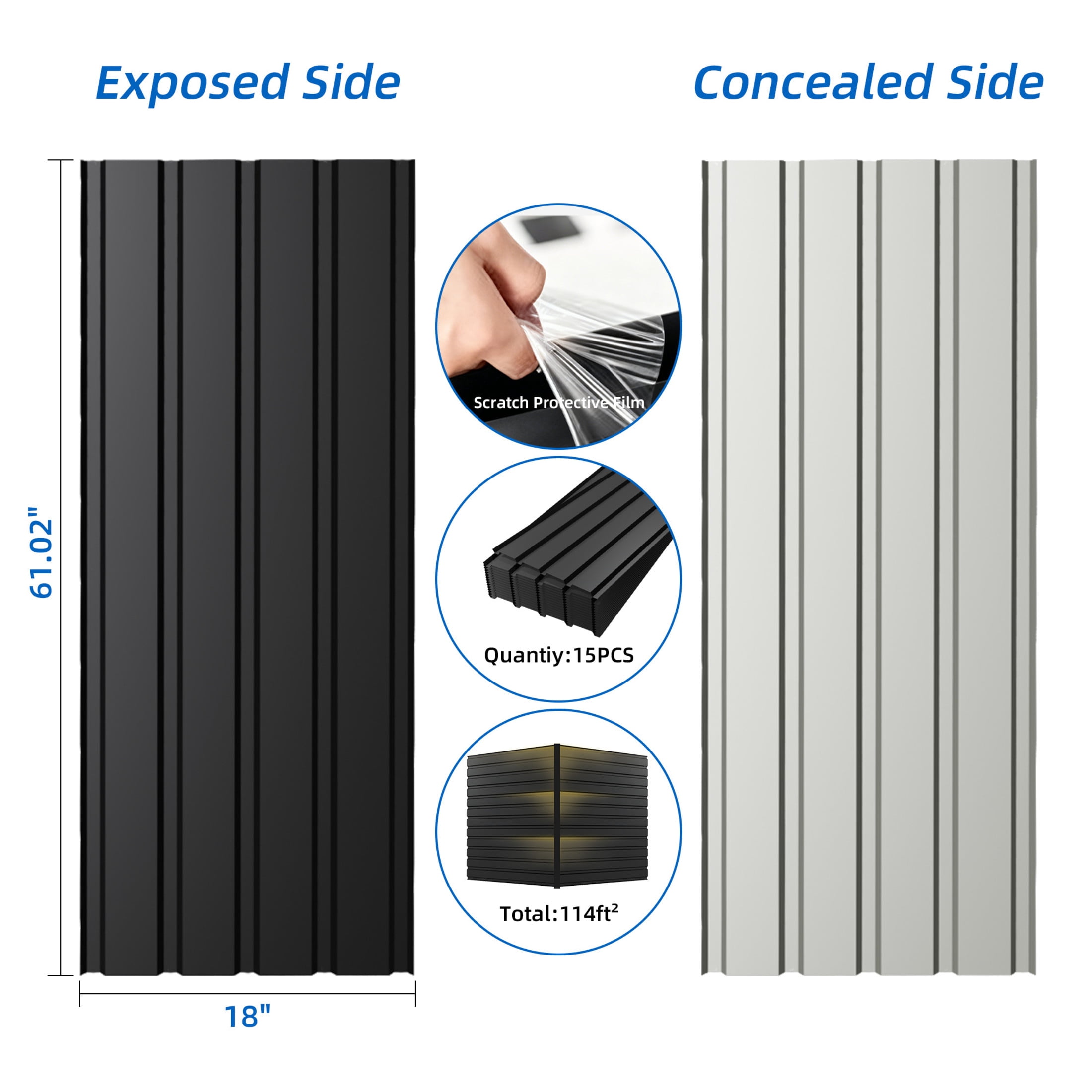 Noble House 15 PCS 61" Metal Corrugated Roof Panels, Galvanized Steel Heavy Duty Waterproof for Outdoor House, Gray