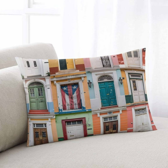 Puerto Rico Throw Pillow Covers, Vintage Boho Style Door Gates Soft Breathable Pillow Cases with Invisible Zipper for Sleeping, Standard Pillowcases for Couch Bed Sofa Chair 20x26 Inches