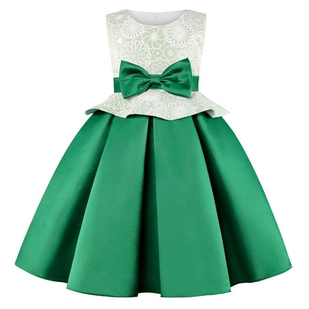 

JAHH Toddler Night Gown Child Girls Sleeveless Pageant Dress Birthday Party Kids Floral Prints Bowknot Gown Plus Size for Pageant Partys Wedding(4-5 Years Green)