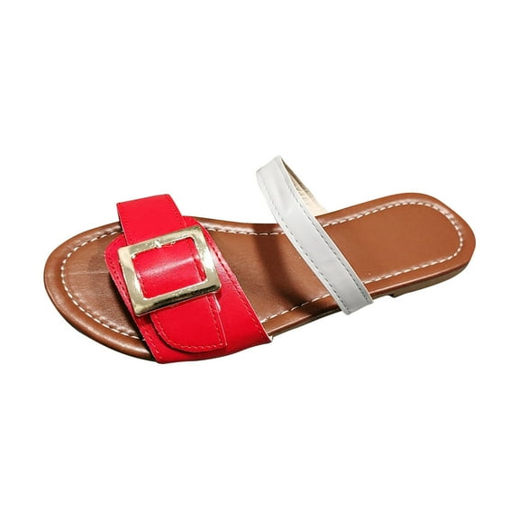 Kukoosong Sandals Women Fashion One-word Buckle Roman Shoes Womens Beach Slippers Flat Sandals for Women Red 41